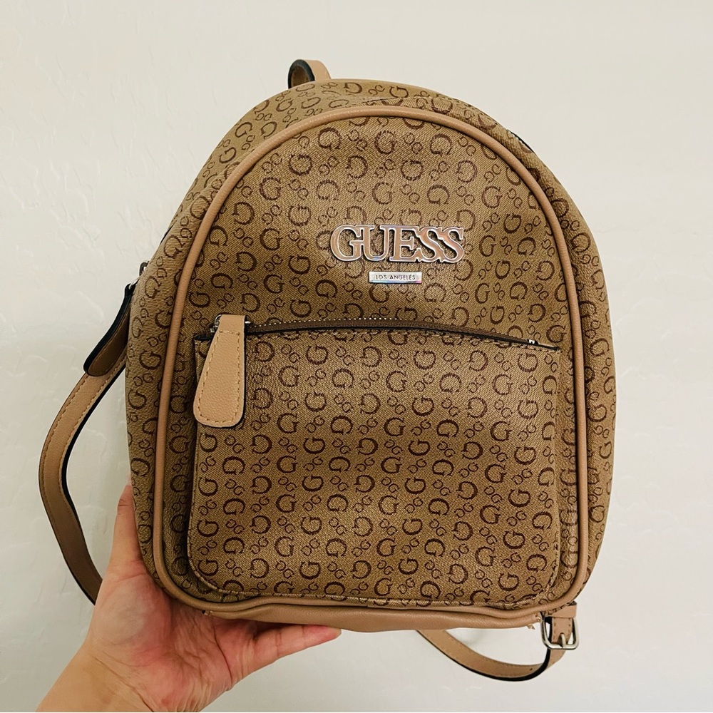 🌻Guess Brown Mini Backpack with Monogram Design